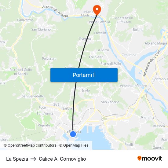 La Spezia to Calice Al Cornoviglio map