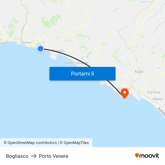 Bogliasco to Porto Venere map