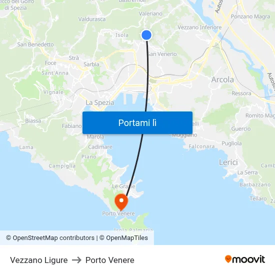Vezzano Ligure to Porto Venere map