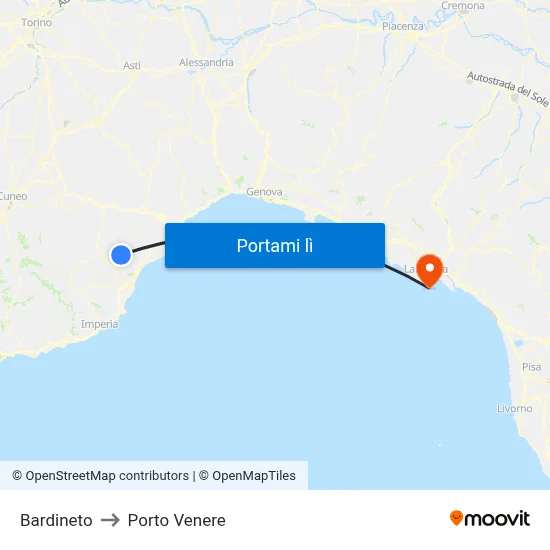 Bardineto to Porto Venere map