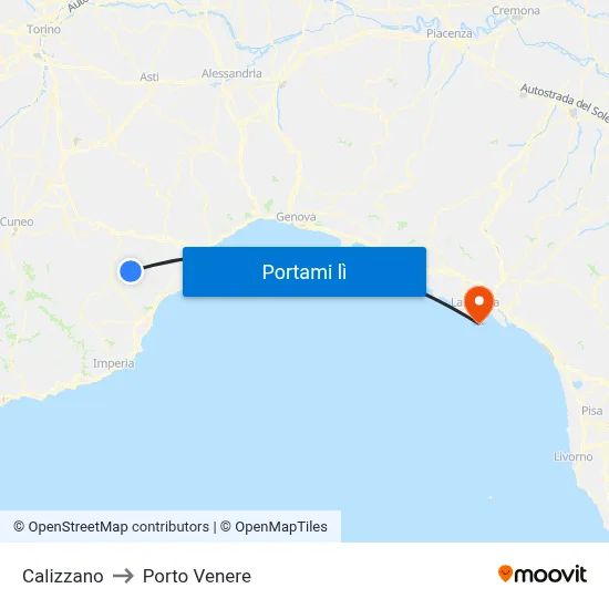 Calizzano to Porto Venere map