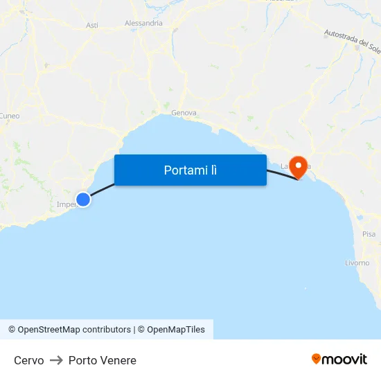 Cervo to Porto Venere map