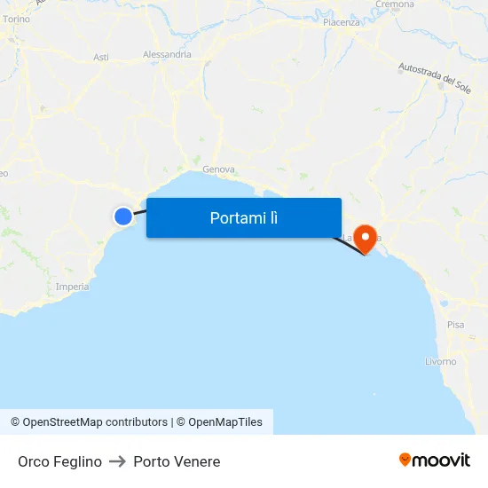 Orco Feglino to Porto Venere map