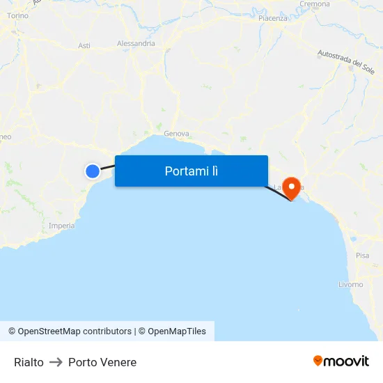 Rialto to Porto Venere map