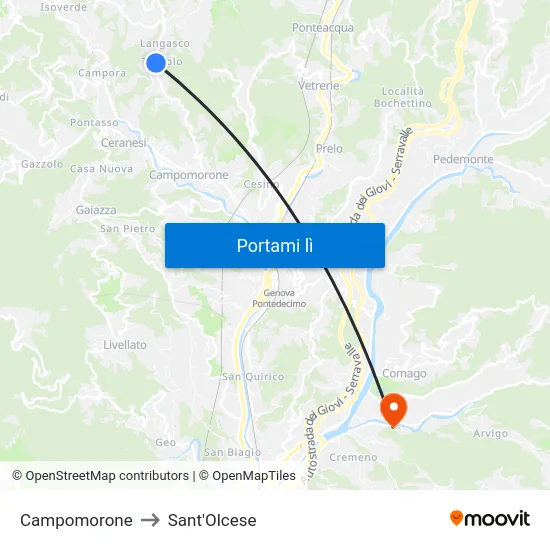 Campomorone to Sant'Olcese map