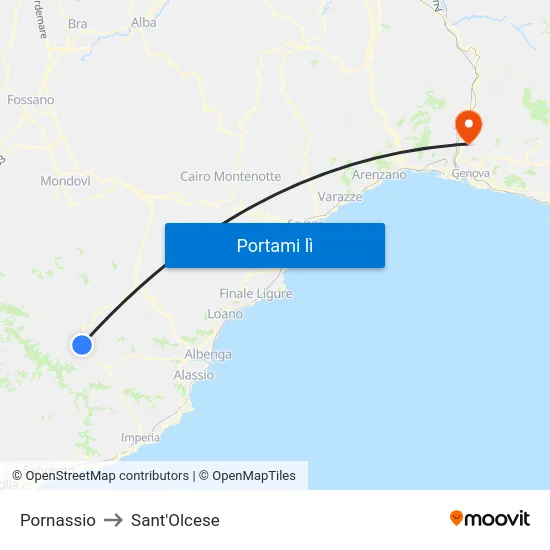 Pornassio to Sant'Olcese map