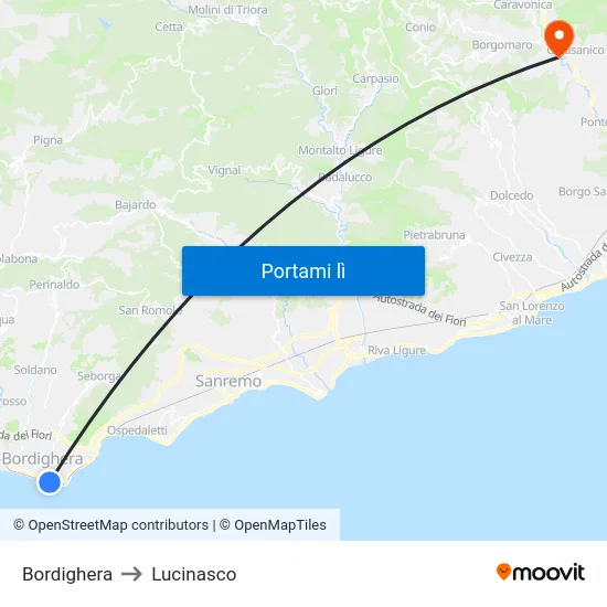Bordighera to Lucinasco map