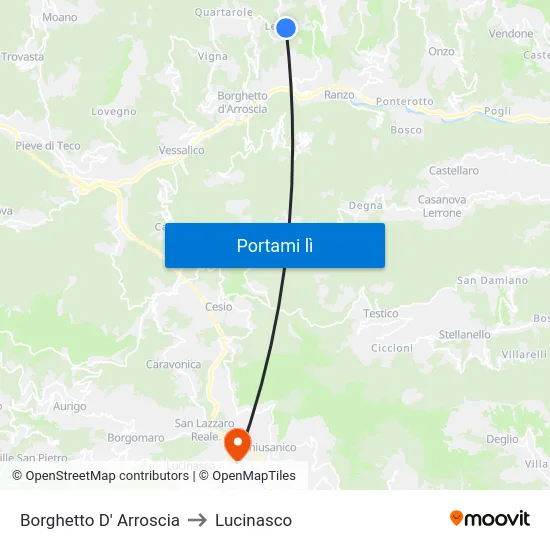 Borghetto D' Arroscia to Lucinasco map