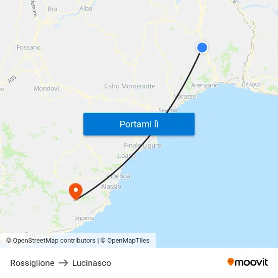 Rossiglione to Lucinasco map