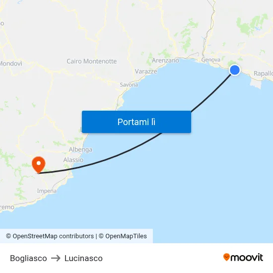 Bogliasco to Lucinasco map