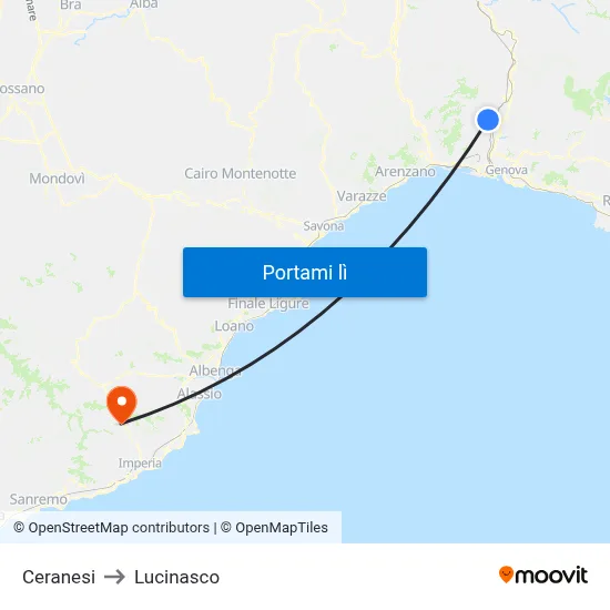 Ceranesi to Lucinasco map