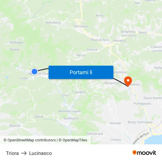 Triora to Lucinasco map