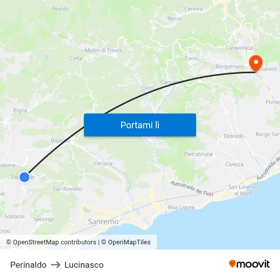 Perinaldo to Lucinasco map