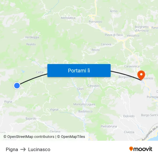 Pigna to Lucinasco map