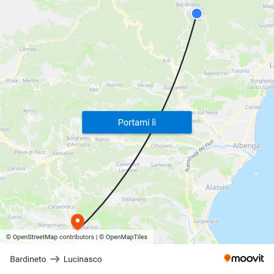 Bardineto to Lucinasco map