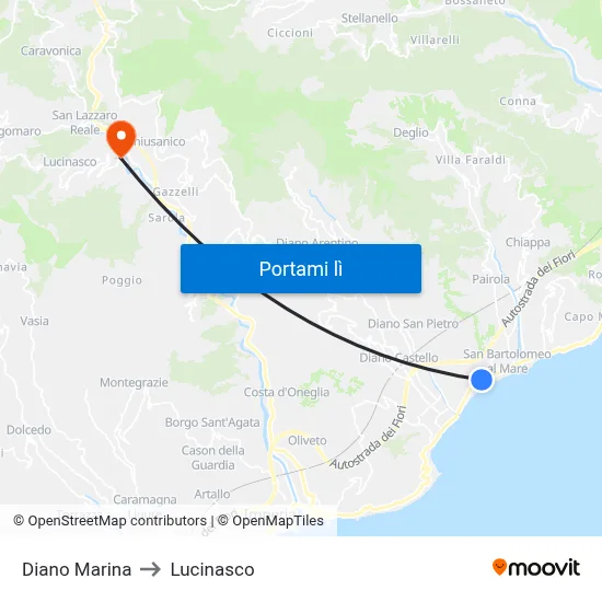 Diano Marina to Lucinasco map