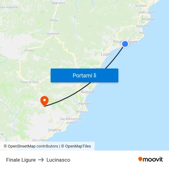 Finale Ligure to Lucinasco map
