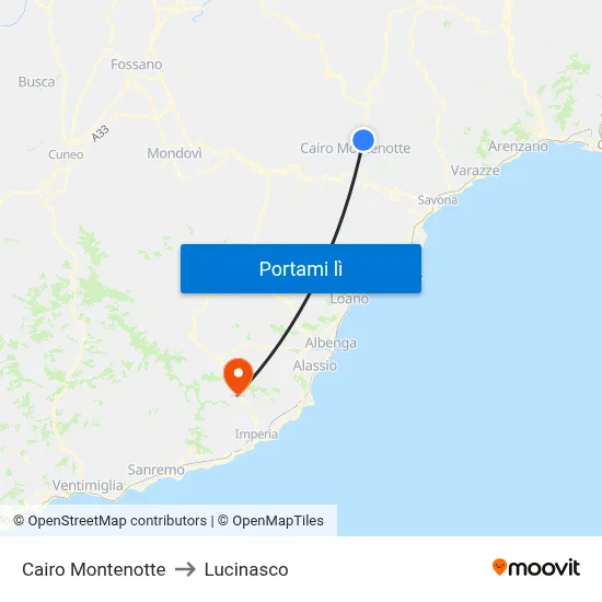Cairo Montenotte to Lucinasco map