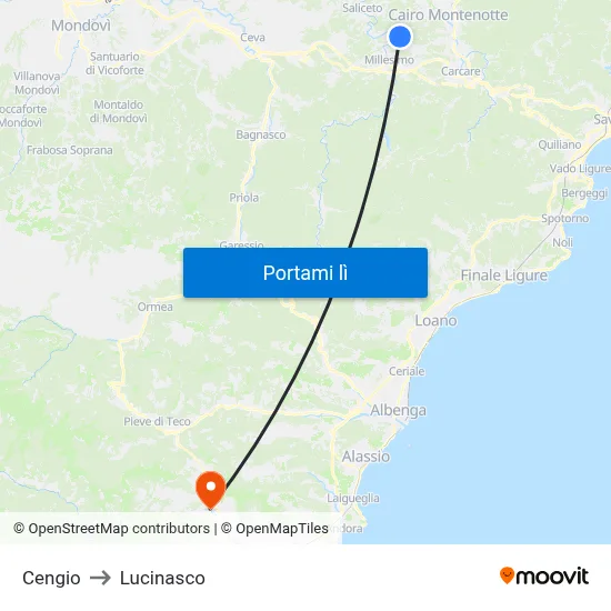 Cengio to Lucinasco map