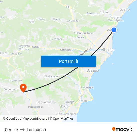 Ceriale to Lucinasco map