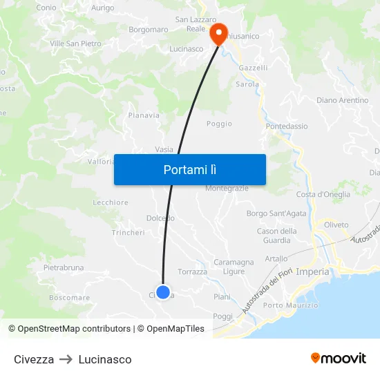 Civezza to Lucinasco map