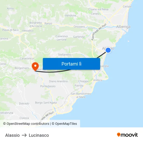 Alassio to Lucinasco map