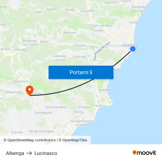 Albenga to Lucinasco map