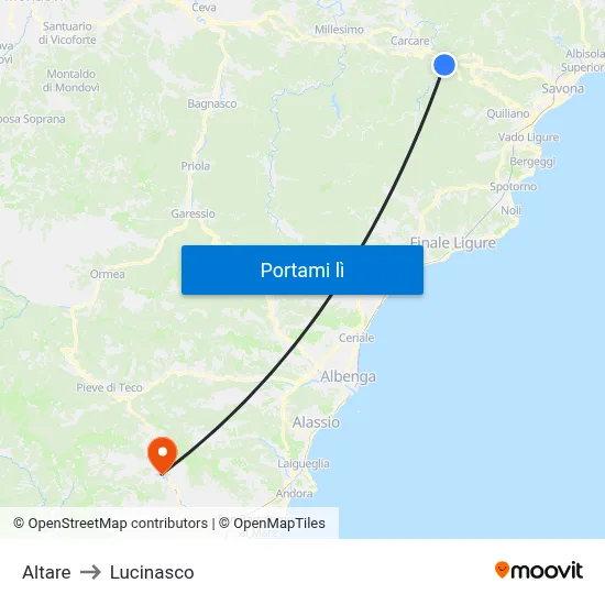 Altare to Lucinasco map