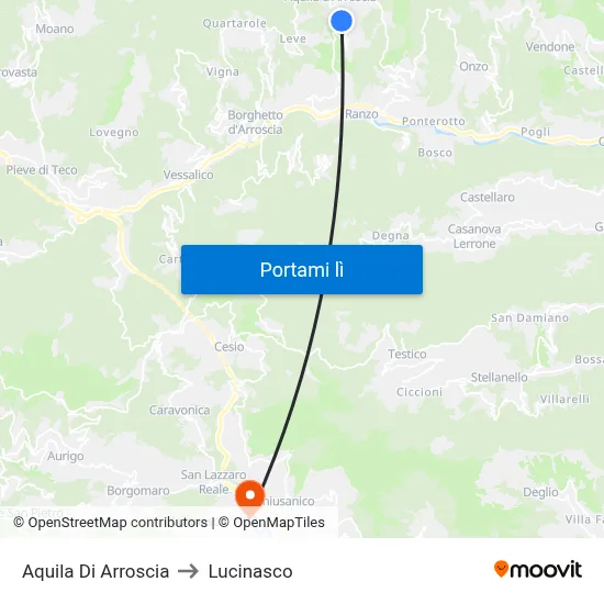 Aquila Di Arroscia to Lucinasco map