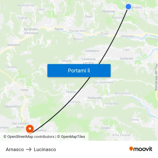 Arnasco to Lucinasco map