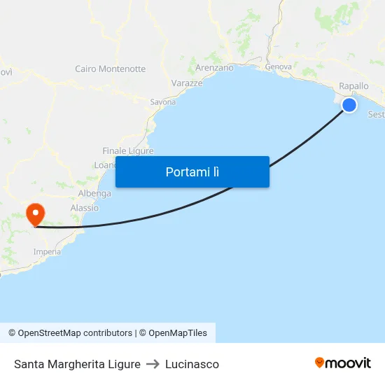 Santa Margherita Ligure to Lucinasco map