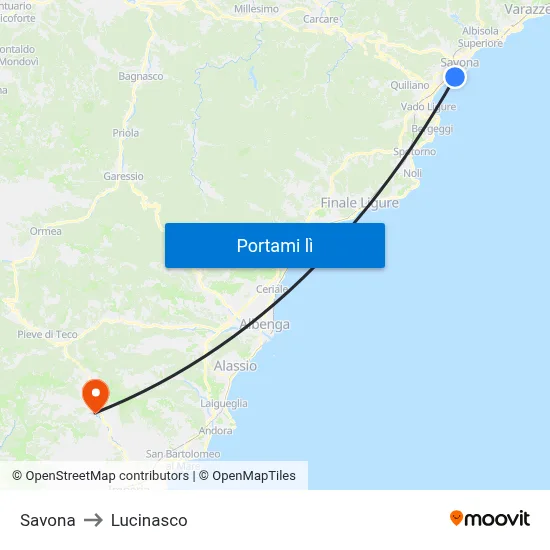 Savona to Lucinasco map