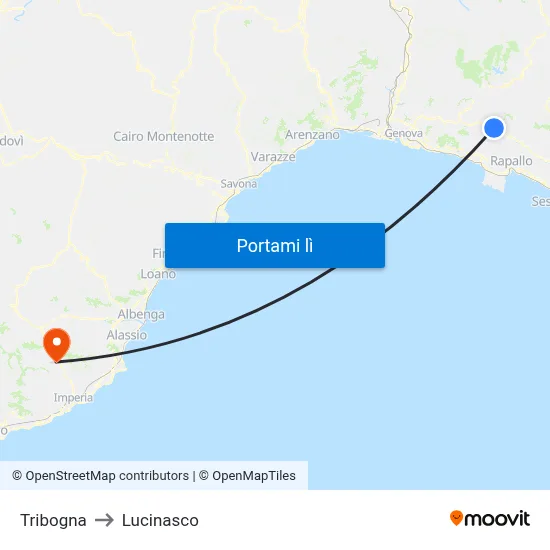 Tribogna to Lucinasco map