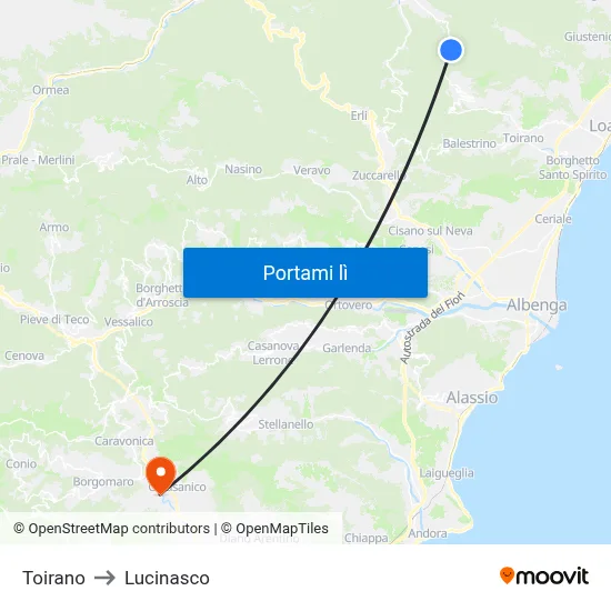 Toirano to Lucinasco map