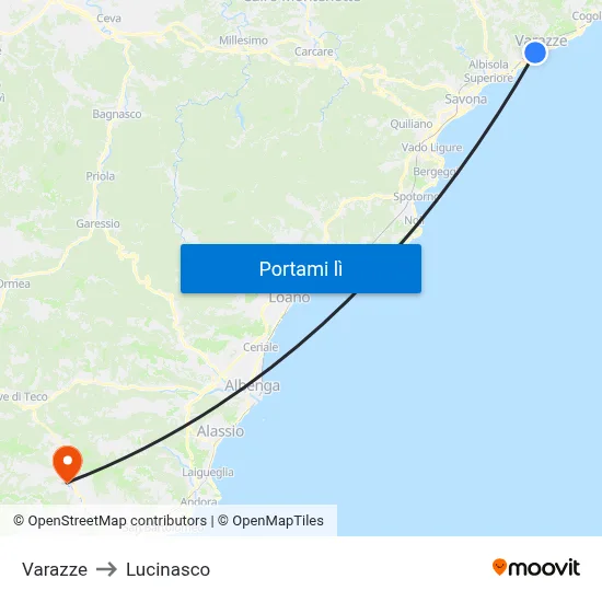 Varazze to Lucinasco map