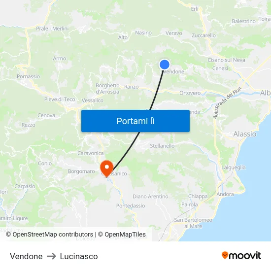 Vendone to Lucinasco map