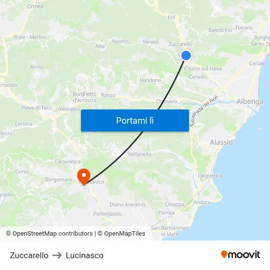 Zuccarello to Lucinasco map