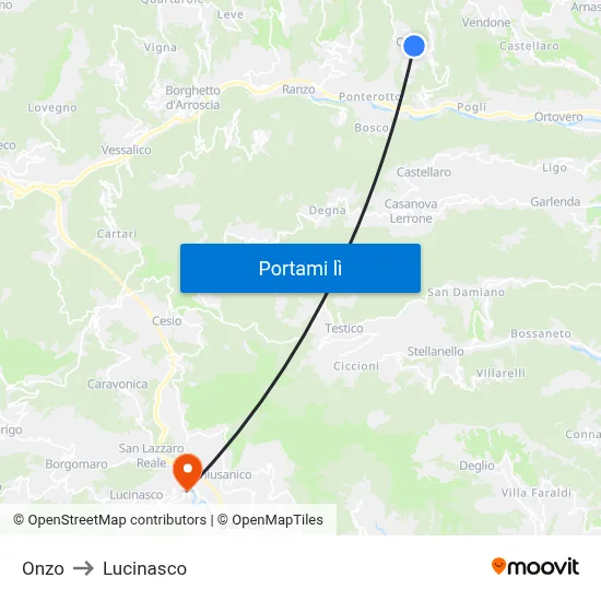 Onzo to Lucinasco map