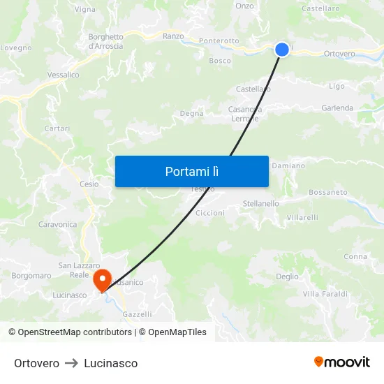 Ortovero to Lucinasco map