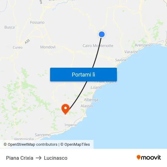 Piana Crixia to Lucinasco map