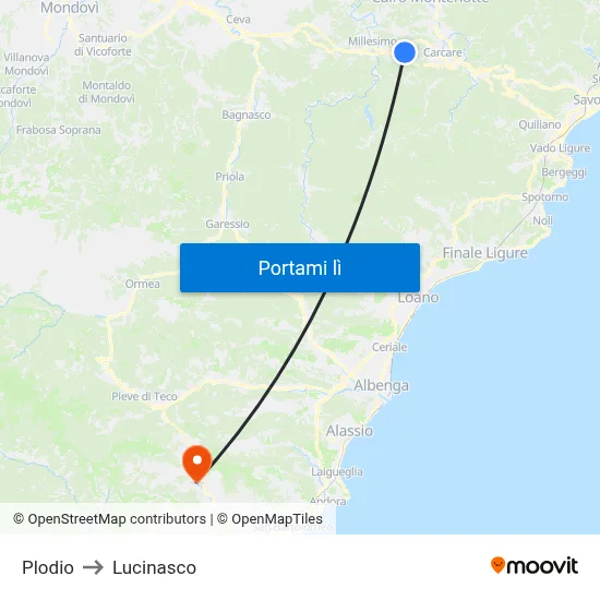 Plodio to Lucinasco map