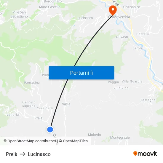 Prelà to Lucinasco map