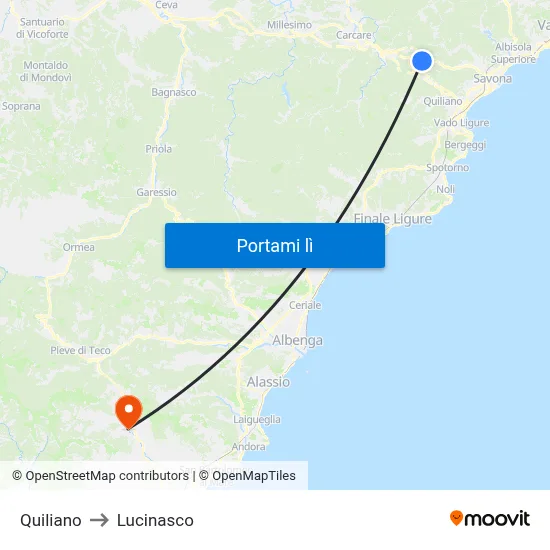Quiliano to Lucinasco map