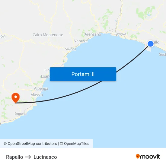 Rapallo to Lucinasco map