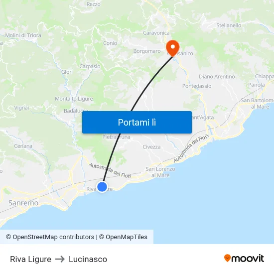 Riva Ligure to Lucinasco map