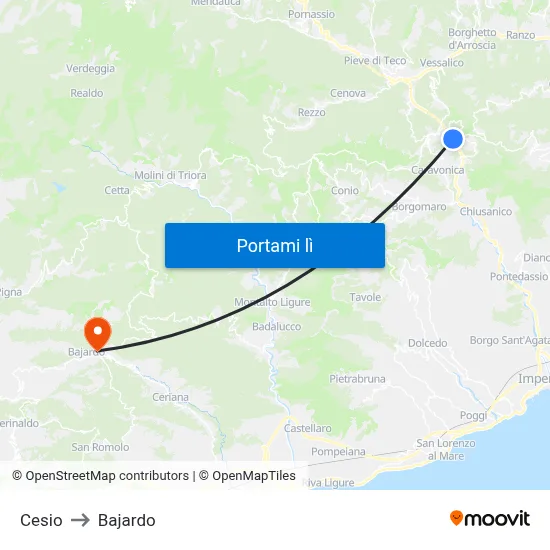 Cesio to Bajardo map