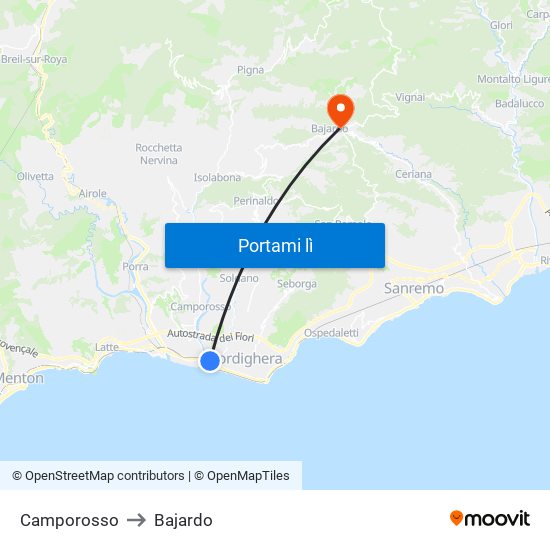 Camporosso to Bajardo map