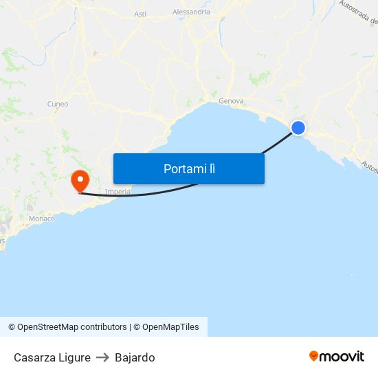Casarza Ligure to Bajardo map