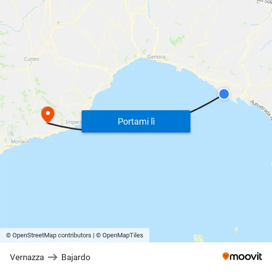 Vernazza to Bajardo map