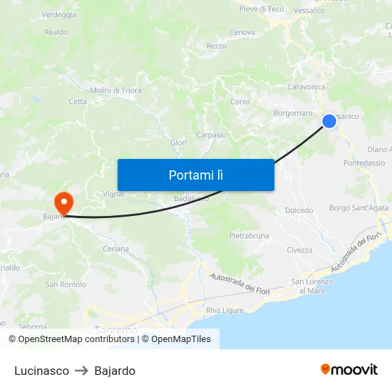 Lucinasco to Bajardo map